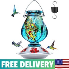 Hummingbird Feeder, Hand Blown Glass Hummingbird Feeders for Outdoors Hanging, w