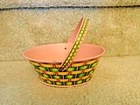 VINTAGE 1950S J. CHEIN & CO. TIN LITHOGRAPH EASTER BASKET HANDLE PINK WEAVE