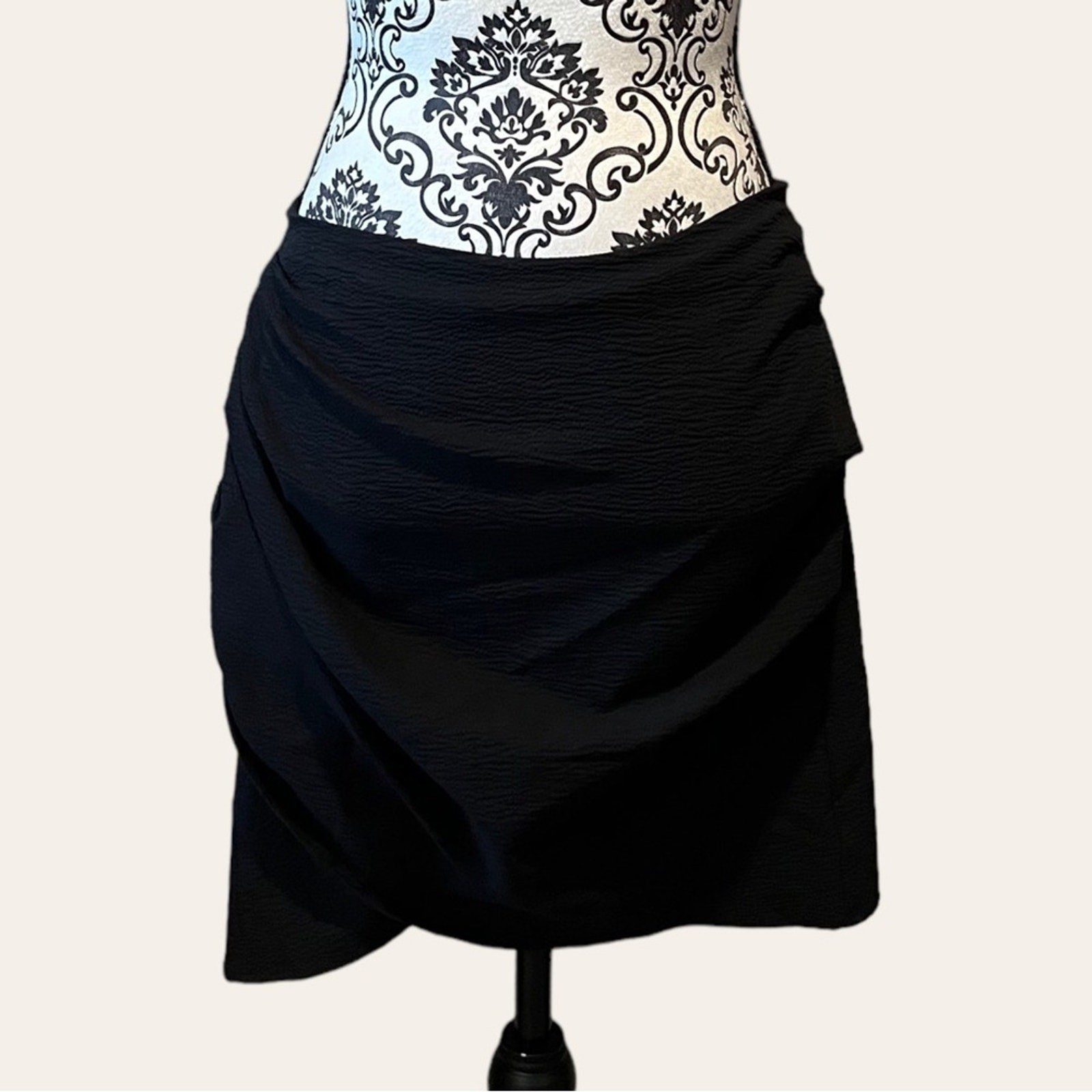 Zara NWT Faux Wrap Ruched Textured Mini Skirt sz L Black