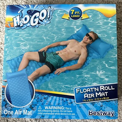 NEW Bestway H2oGo  Float N Roll Air Mat 7 feet long NIB Blue Pool Mat