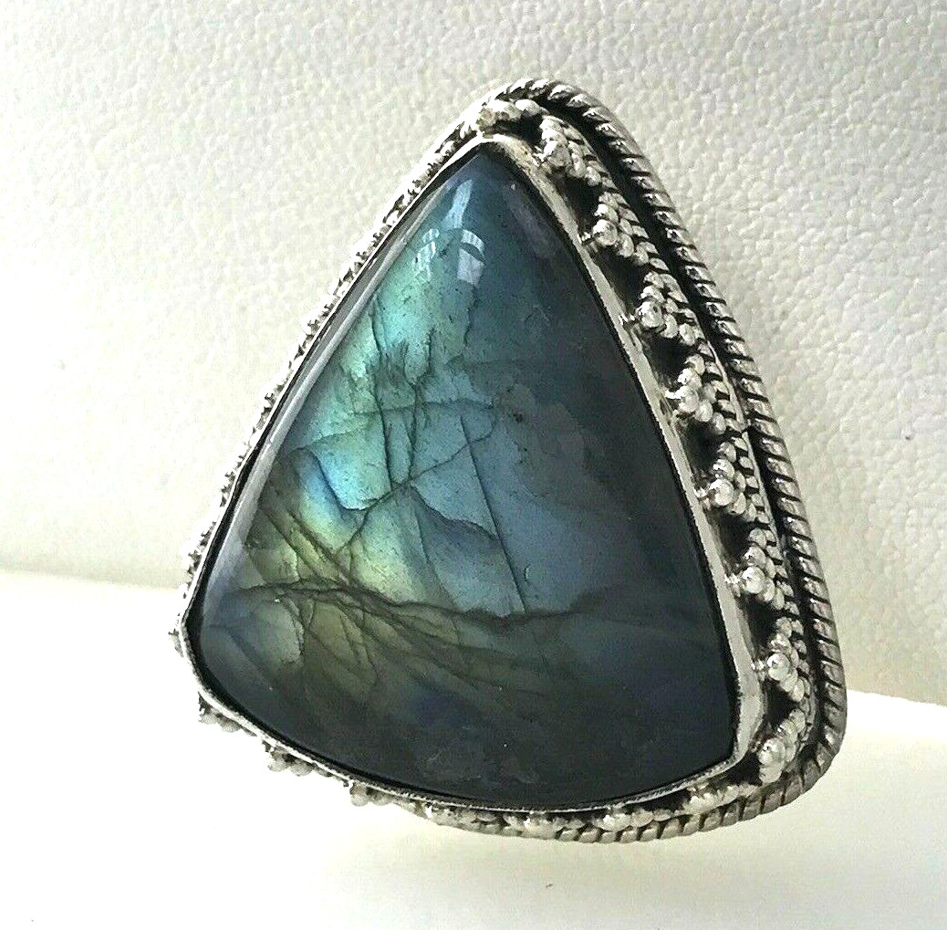 Sterling Silver Triangular Labradorite Pendant Ge… - image 1
