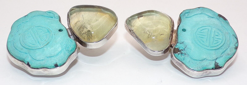 REBECCA COLLINS Signed Sterling Silver TURQUOISE & Quartz CLIP ON EARRINGS - Picture 2 of 7