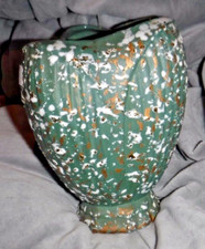 Vintage Mid Century Modern JADE GREEN Splatter Glaze Pottery Planter Speckle