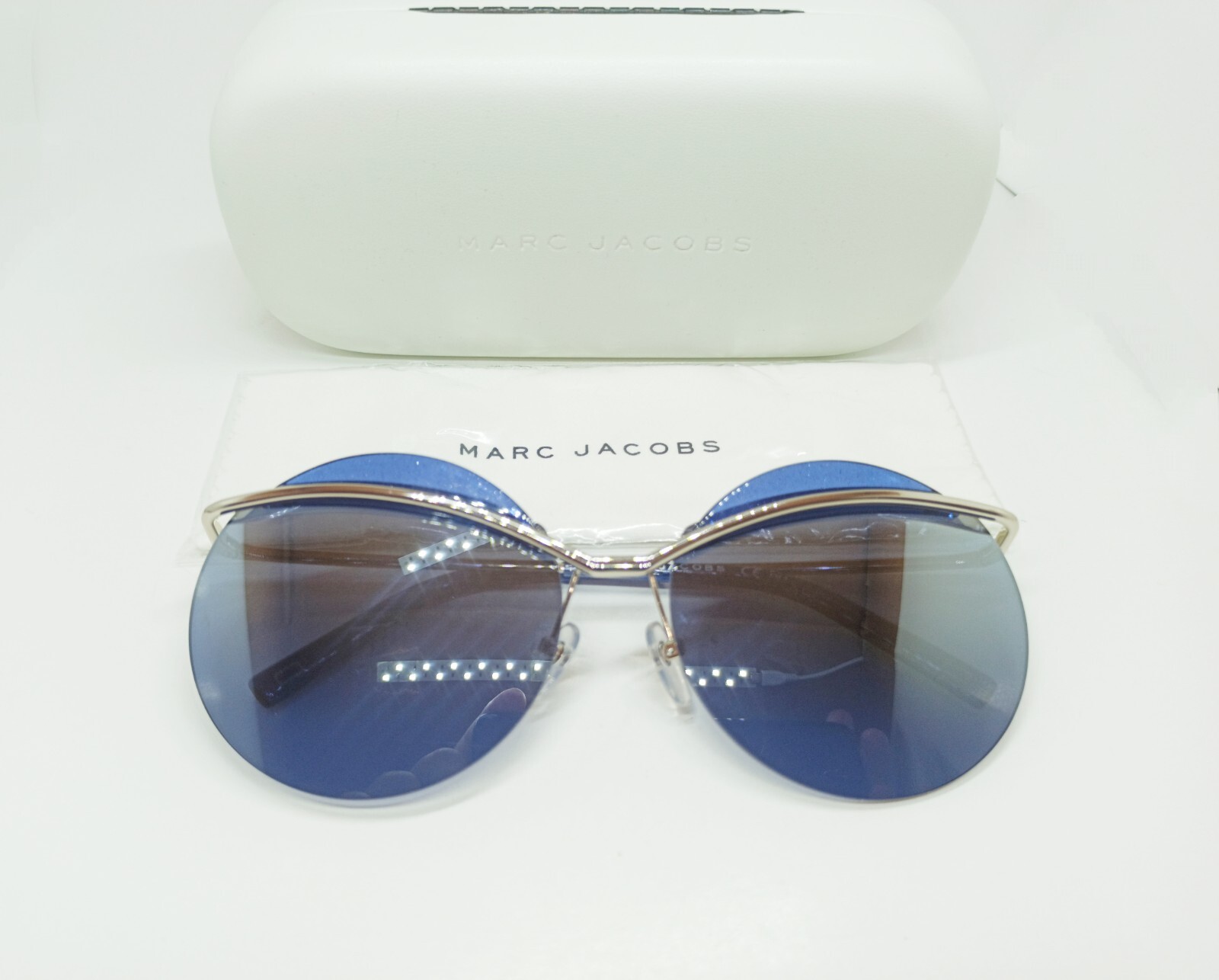NEW RARE Authentic Marc Jacobs MJ102/S 3YG J3 Silver Rimless Frame / Blue Lens image 3