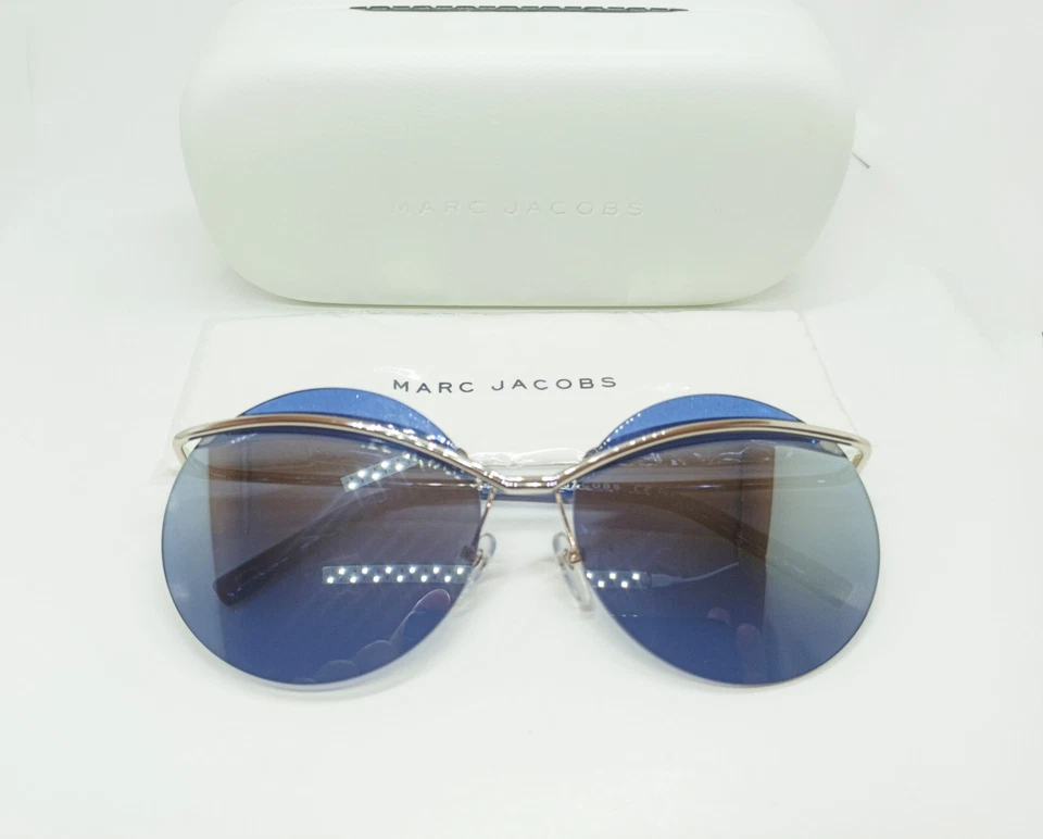 NUEVO RARO Auténtico Marc Jacobs MJ102/S 3YG J3 Marco Plateado Sin Montura/Lente Azul Foto 3 de 4