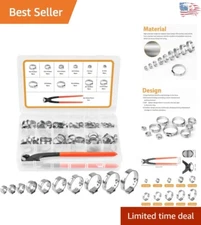 115Pcs 304 Stainless Steel Single Ear Hose Clamps Kit with Crimping Plier - H...