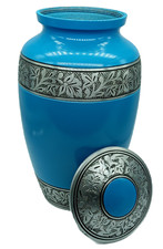 URN Funeral Cremation Aluminum Memorial Urns w/Velvet Bag  Keepsake Urn In Blue