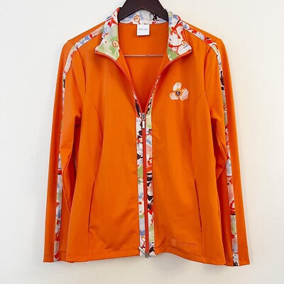 Madeleine Floral Track Jacket Multi Color Two Way Zip Up Size 10 Orange Athletic
