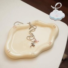 Jewelry Dish Trinket Tray for Women, Ring Dish Holder, Unique Cloud Bow Cream