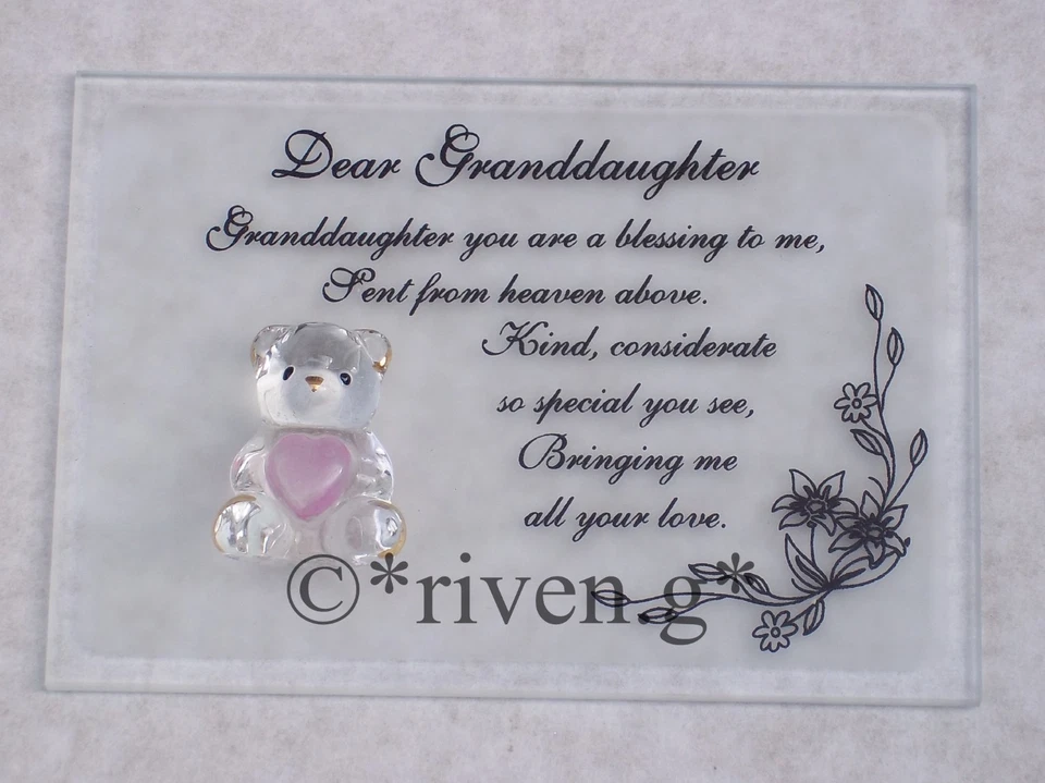 GRANDDAUGHTER TEDDY BEAR PINK HEART GIFT@Letter@Envelope@22kt@GLASS LOVE VERSE - Image 3 of 4