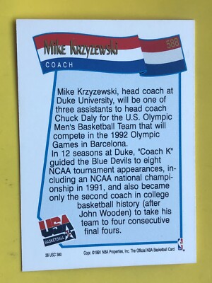 1991-92 NBA Hoops Mike Krzyzewski USA Rookie #588 | eBay