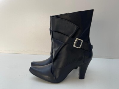 Poste Mistress Damen Schwarz Leder Schnalle Stiefeletten Schuhe UK 5 EU 38 B74