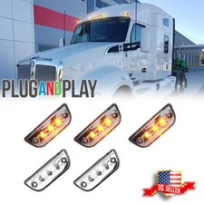 5pc Clear Lens Chrome Amber LED Roof Clearance Marker Lights For Kenworth T680..