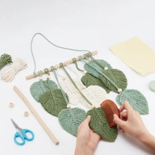 DIY Macrame Leaf Wall Hanging Kit for Beginners, Feather Tapestry, Adult Gift