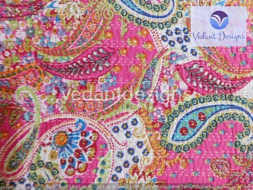 Pink Kantha Quilt Paisley Print Gudri Handmade Twin Bedspreads Throw Ralli - Picture 2 of 3