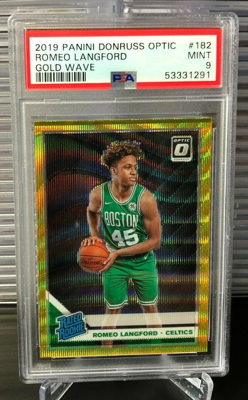 PSA 9 - 2019/20 Donruss Optic ROMEO LANGFORD GOLD WAVE RC #182 Celtics (POP 3)