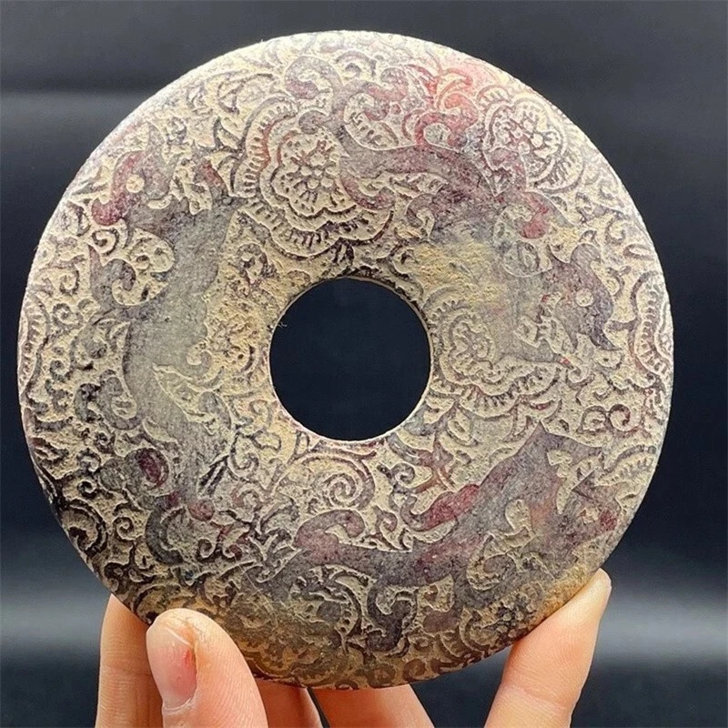 Old jade bi,Chinese Jade ware Carved relief Dragon pattern round - Image 4 of 4