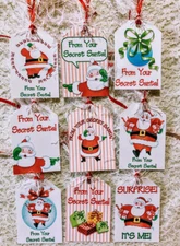 (9) Tags~Christmas Secret Santa~Handmade Gift & Hang Tags~Gifts~Parties~569R