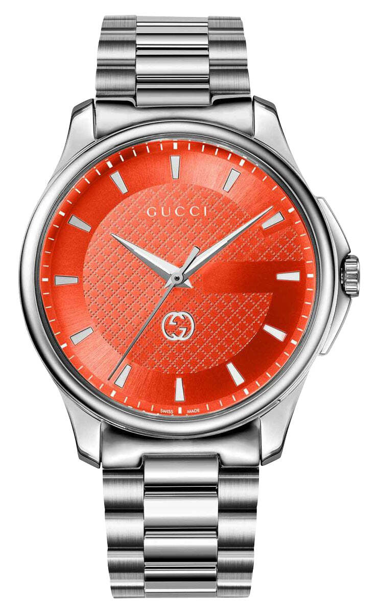 639 稼動 GUCCI 時計　Gバルーン　シェル　3Pダイヤ　134.5 Gucci G-Timeless Stainless Steel Orange Dial Quartz Mens Watch