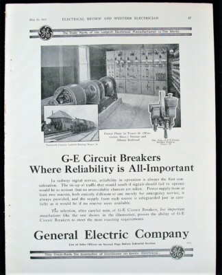 Vtg 1914 General Electric Co Circuit Breakers Worcester MA Nice Photos Print Ad