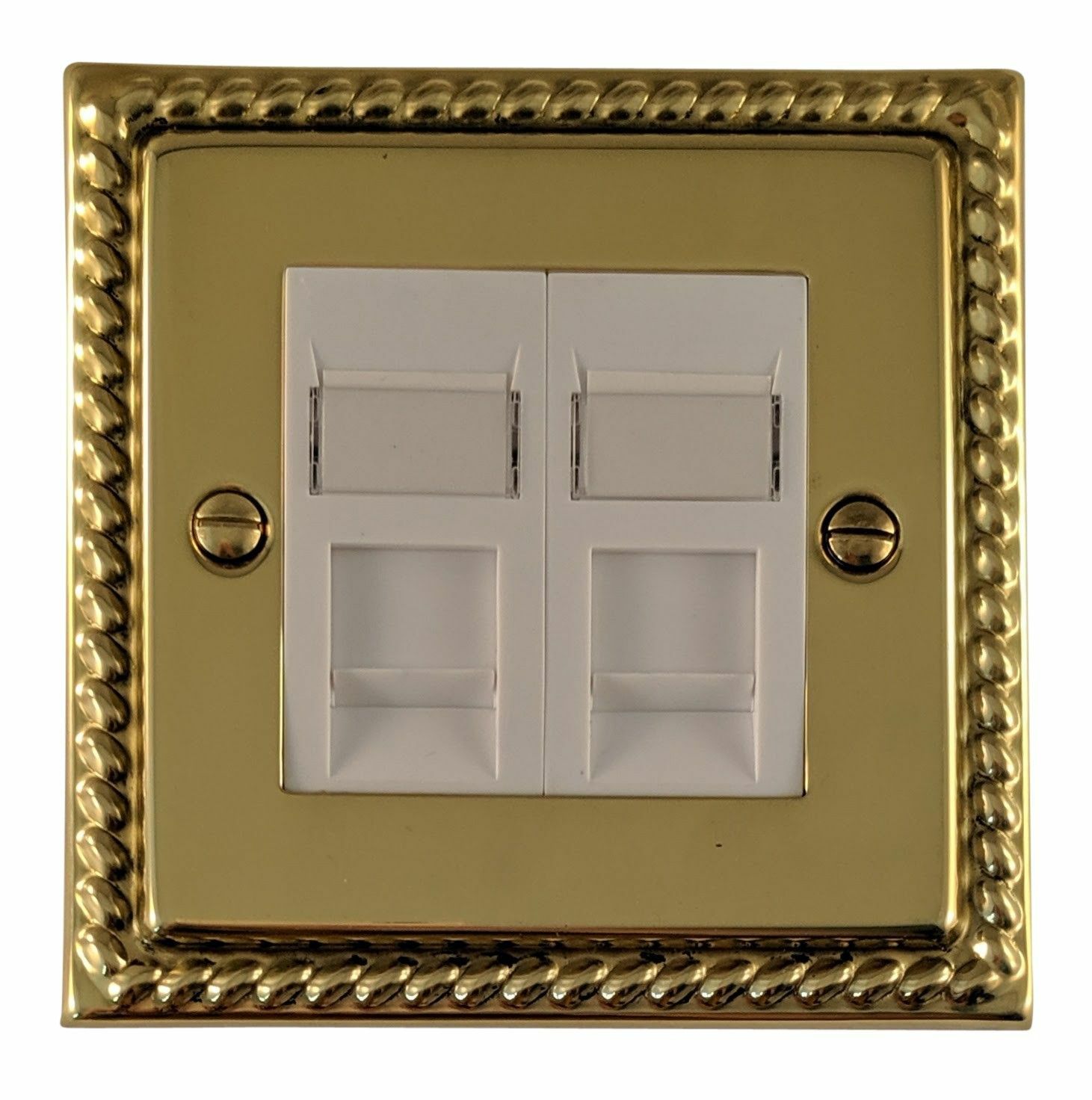 G&H MB62W Monarch Roped Polished Brass 2 Gang RJ45 Cat5e Data Socket Point