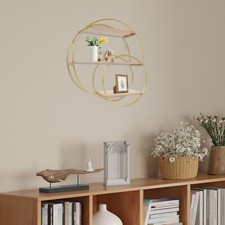 Wall Mounted Golden Circular Storage Rack, 3-Tier Shelf for Home Decor