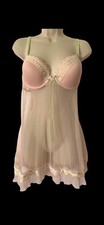 Delicates Babydoll Lingerie Nightie Sz L Pink Molded Cups Lace Ruffle