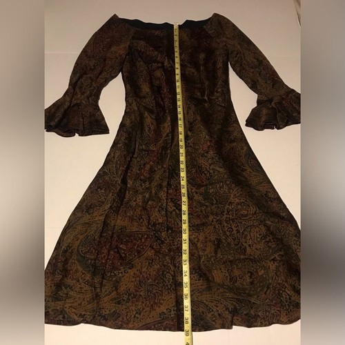 VTG Lauren Ralph Lauren Fairy Silk Paisley Bell Sleeve Dress Small Brown Forest - Picture 16 of 16