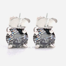 2 Ct Gray Diamond Solitaire Studs Silver, Amazing Shine  Bling VIDEO
