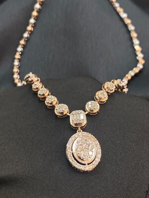 Collier En Or Rose 14K Avec Diamants Naturels 2.01 Cts - Coupe Ronde & Baguette - Neuf étiqueté