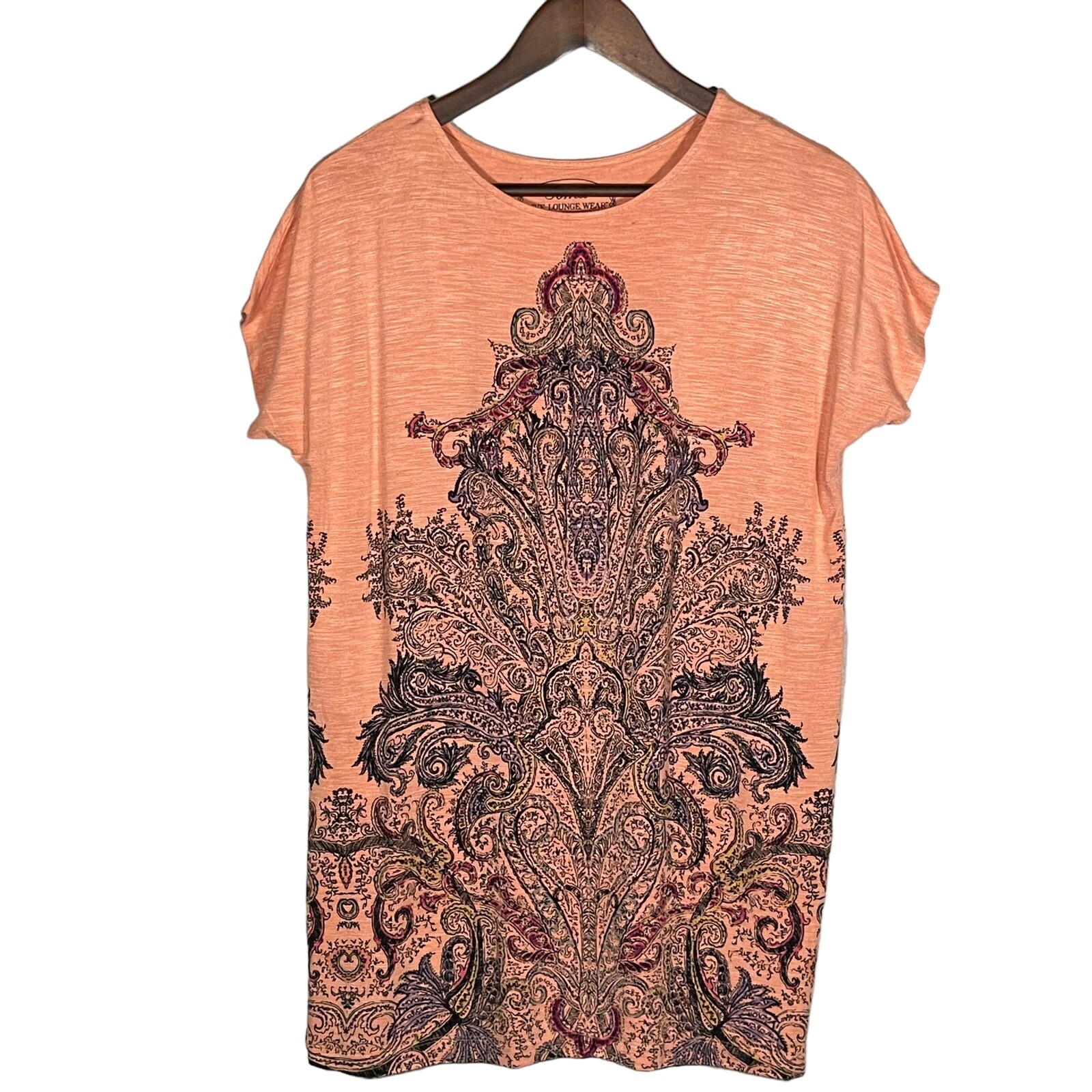 Soma Loungewear Luxuriously Soft Women Size S Orange Boho Paisley Stretch Rayon