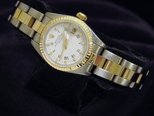 Rolex Date Lady 2Tone Yellow Gold Stainless Steel Watch White Roman Dial 69173