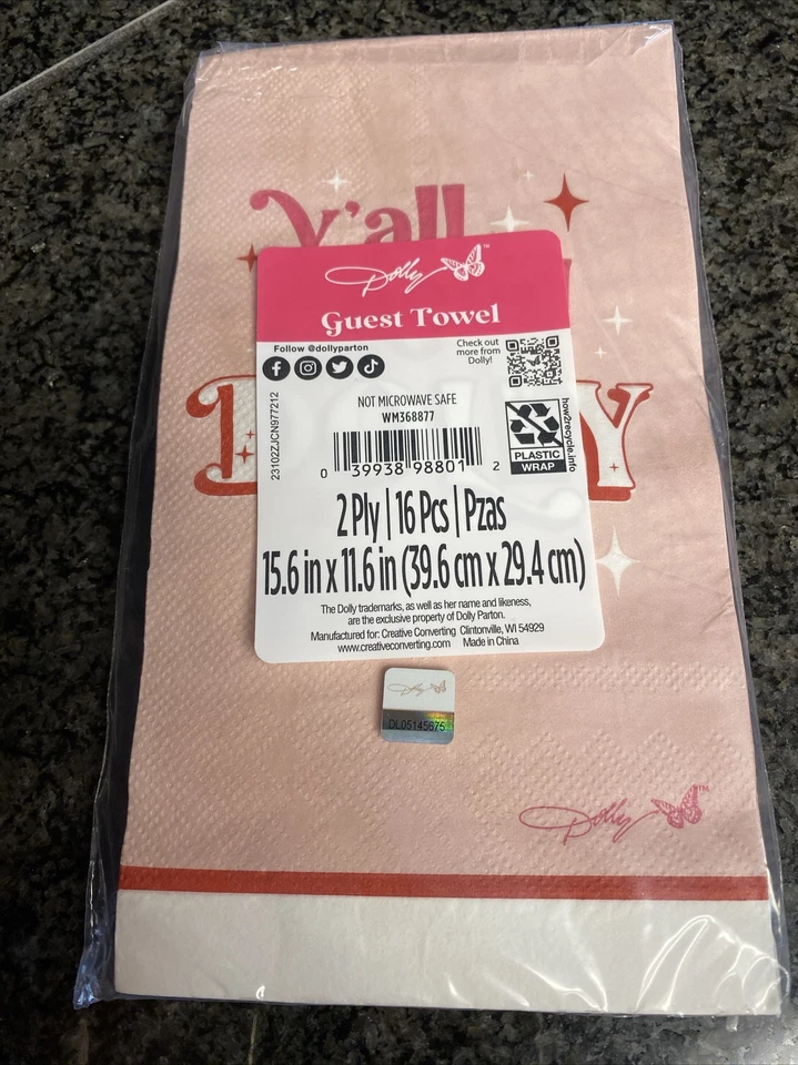 Servilletas Toalla Invitada DOLLY PARTON 16 Lámina Rosa Plata "Ya'll Need Dolly" Foto 3 de 3