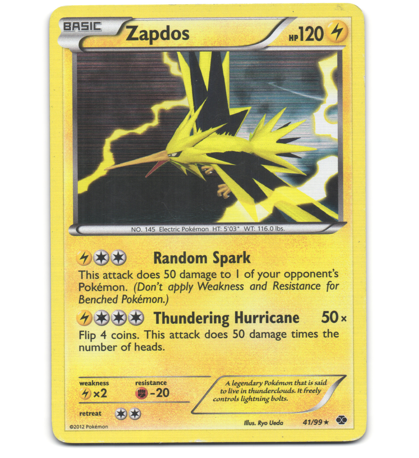 Pokemon 2012 Moderate Play Zapdos Next Destinies Holo 41/99 Card