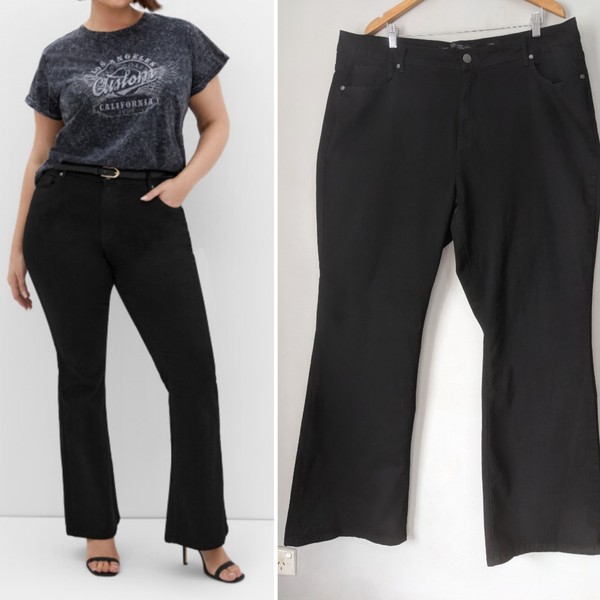 City Chic Denim Sz 22 R Black Harley High Rise Flare Jeans