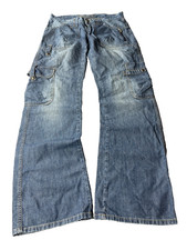 Y2K Baggy Cargo Denim Jeans Multi Pocket Utility Wide Leg Blue Vintage Streetwea