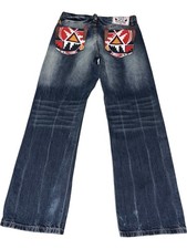 32 Vintage Akademiks Jeans Baggy Y2K Hip Hop Embroidered Retro Denim Native Vtg
