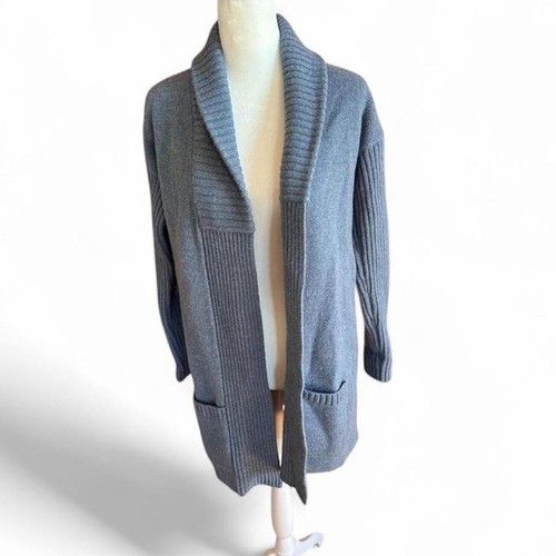 Western Range Blue Gray Wool Blend Long Open Cardigan Sweater Size Small