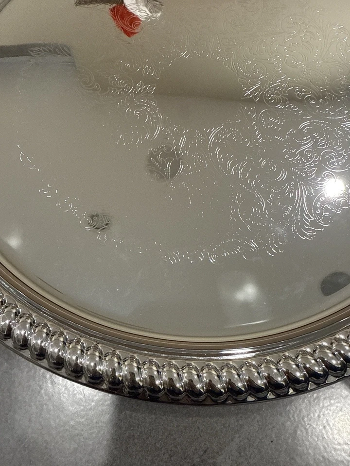 Winco CWR-14 Round Chrome Plated Serving Tray 14” – Embossed Design - Image 2 of 4