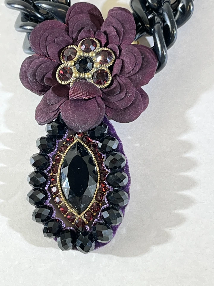 VTG Cocktail Necklace Michal Negrin Glass Stone Black Acrylic Chain Cuban DS52 - Image 4 of 4