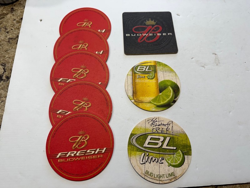domestic BEER 8 COASTERS  BUDWEISER 5 fresh 2 bud lite LIME 1 king beers