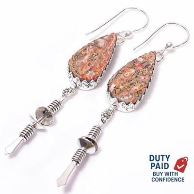 Cyber Monday Deal 925 Sterling Silver Natural Leopard Skin Jasper Drop Earrings