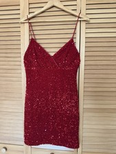 Red Sequin Party Mini Dress. Soft Stretchy Strappy Sleeveless Bodycon. M Medium