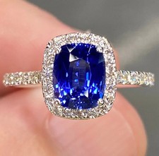 3Ctw Vivid Blue Ceylon Sapphire & Moissanite 925 Sterling Silver Wedding Ring