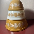 Vintage 1972-81 PYREX Butterfly Gold Set of 3 Nesting Mixing Bowl 401 402 403