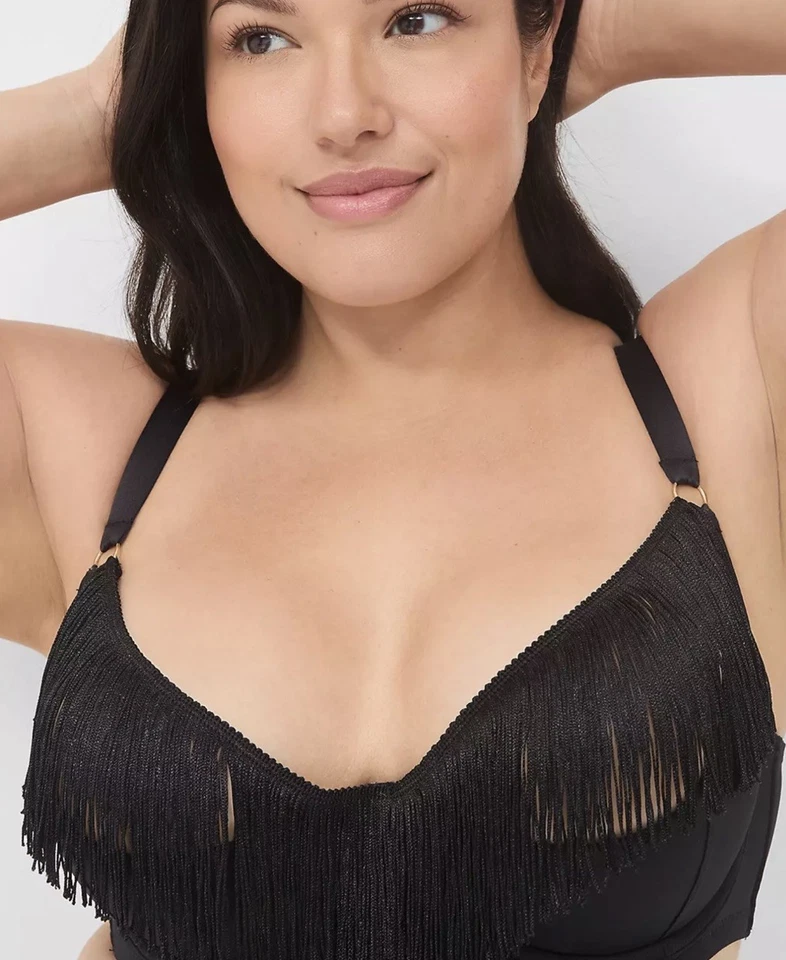 Sujetador Cacique Ligero Forrado UW Sexy Cuarto de Copa FRINGE Negro 44DDD NUEVO CON ETIQUETAS $62.95 Foto 3 de 4