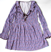 Free People Mini Dress Blossom Baby Tunic Floral Leaf Print Long Slv Women's XS