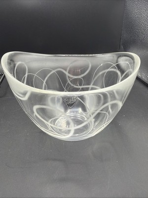 Orrefors Sweden Pond Bowl Clear White Swirl Design 6'' Swedish Crystal Tangled