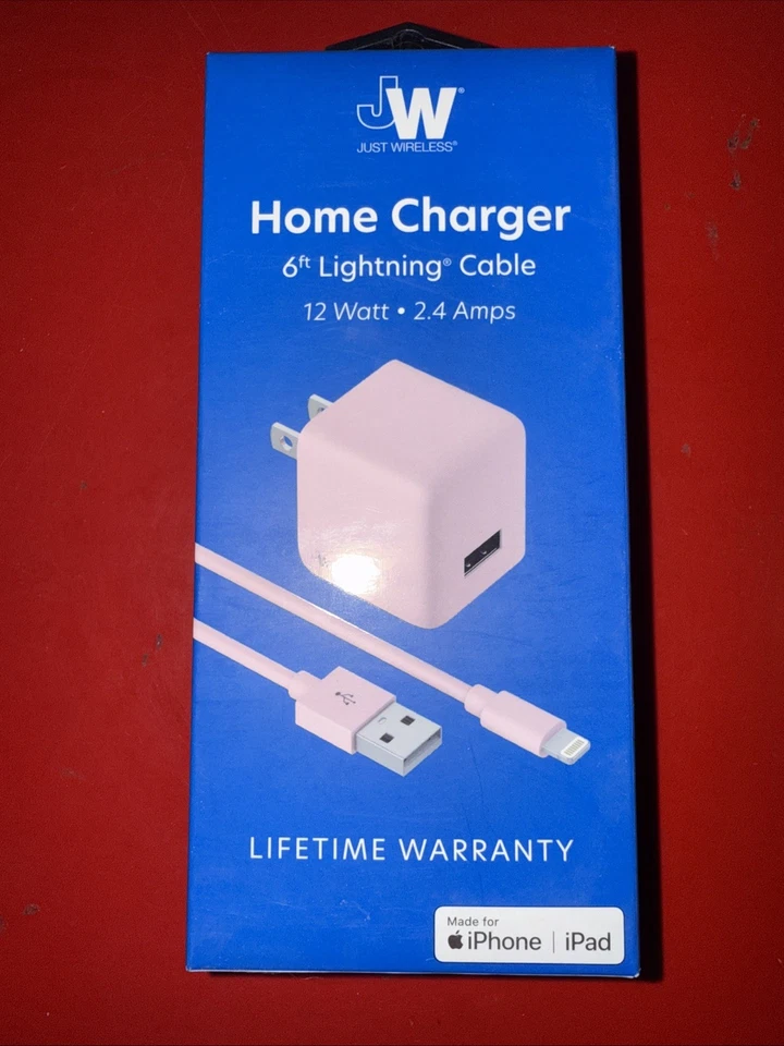 Cargador de pared Just Wireless 12W con cable Lightning USB de 5 pies certificado MFi rosa Foto 2 de 2