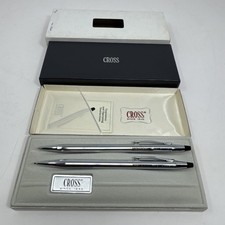 Vintage Cross Century 3501 Chrome Silver Pen  Pencil Set GENERAL ELECTRIC
